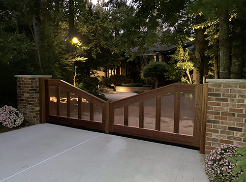 custom wooden flood gate with copper inserts